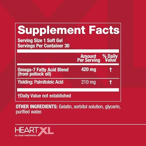 HeartXL Omega-7 Blend – Unterstützung für die Herz-Kreislauf-Gesundheit & gesunden Stoffwechsel – Glutenfreies Herzgesundheits-Präparat – 30 Softgels