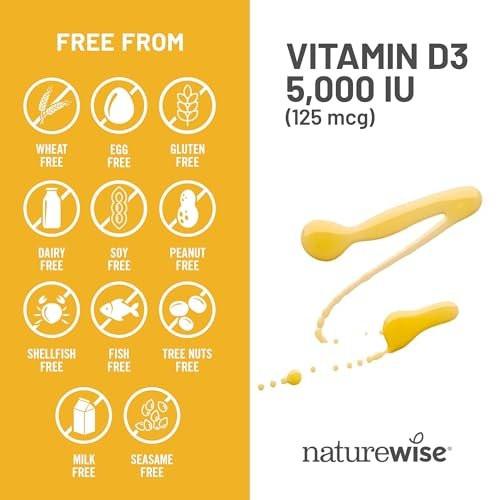 NatureWise Vitamin D3 5000 IE (125 µg) – 90-Tage-Vorrat für Immunsystem, Muskelfunktion und Knochengesundheit – Nicht-GVO, glutenfrei in organischem, nativem Olivenöl (Mini-Weichkapseln), 90 Stück