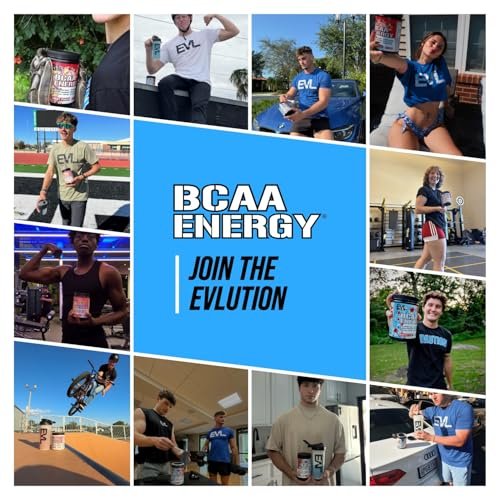 EVL BCAAs Aminosäuren Pulver – BCAA Energy Pre-Workout Pulver für Muskelregeneration, schlanken Muskelaufbau und Ausdauer – Erfrischendes Post-Workout Getränk mit natürlichem Koffein – Blue Raz