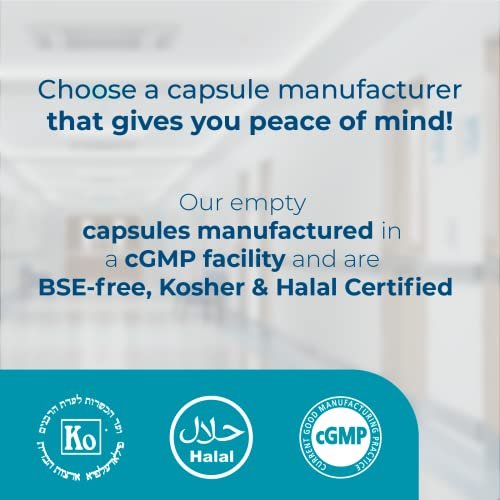 Capsuline Größe 00 Klare leere Gelatinekapseln - DIY Kapselbefüllung - 500 Stück, Halal, Koscher, Glutenfrei, Non-GMO