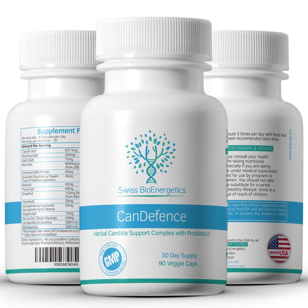 Swiss BioEnergetics CanDefence – Kräuter- und probiotische Verdauungsunterstützung mit Caprylsäure, Oregano, Knoblauch, Aloe Vera, Probiotika und Zink – 90 vegane Kapseln, 30-Tage-Vorrat