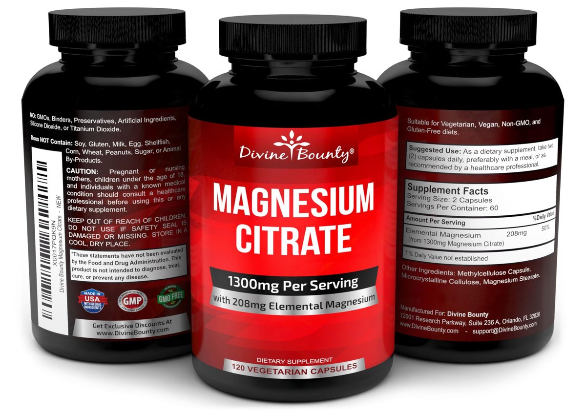 Reines Magnesiumcitrat Kapseln - 1300mg Magnesiumpräparat mit elementarem Magnesium - 120 vegane Kapseln