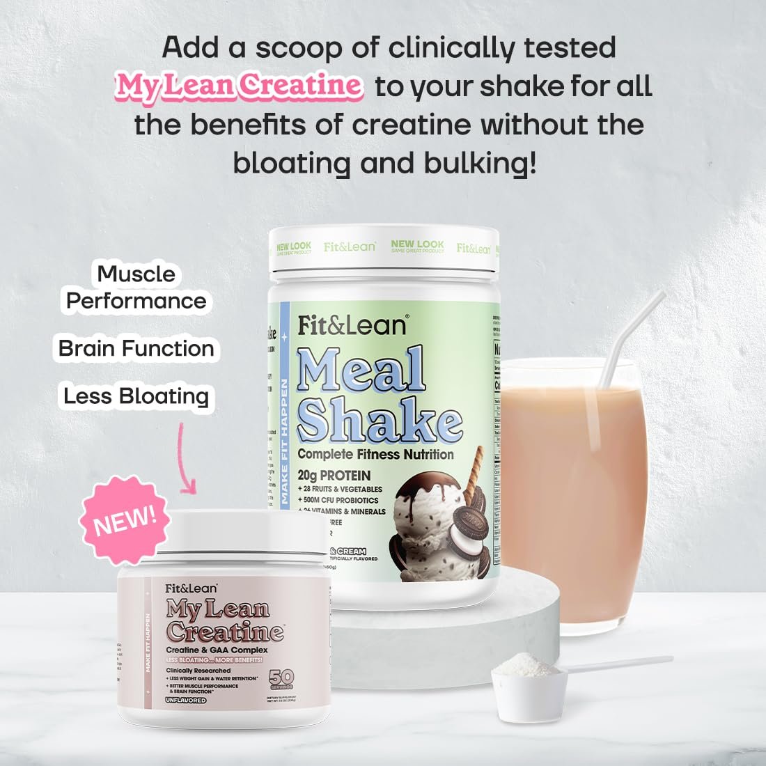Fit & Lean Meal Shake – Mahlzeitenersatz zur Fettverbrennung mit Protein, Ballaststoffen, Probiotika und Bio-Obst & -Gemüse, Cookies & Cream, 454 g, 10 Portionen
