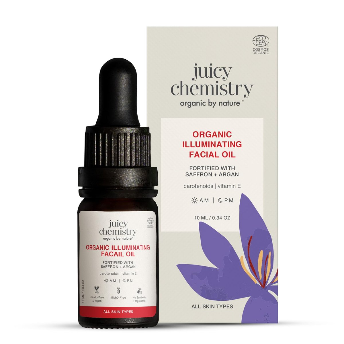Juicy Chemistry Bio-Gesichtsöl mit Safran & roter Himbeere – 100% natürliche, organische Feuchtigkeitspflege für die Haut (10 ml)