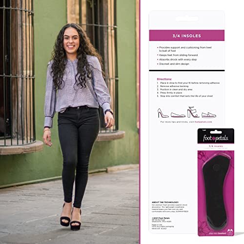 Foot Petals 3/4 Einlegesohlen – Verhindert das Vorrutschen der Füße, Druckstellen und Schwielen – Für Damen Absätze, Keile, Sandalen – Schwarz, 1 Paar