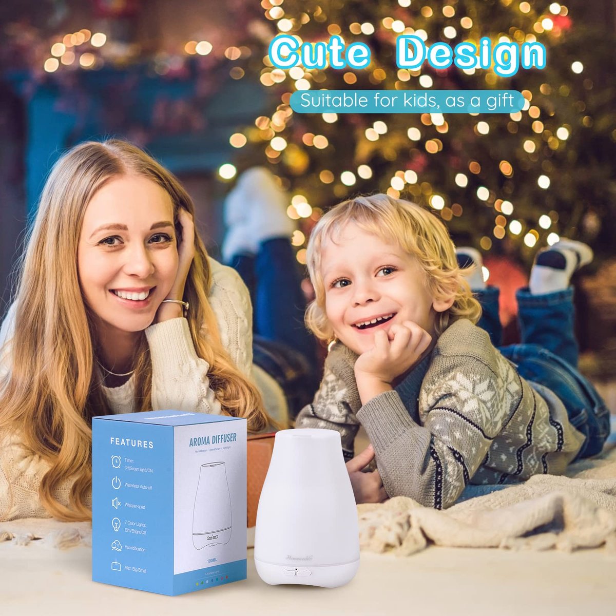 Homeweeks Duftdiffuser 100 ml – Bunter ätherischer Öl-Diffuser mit einstellbarem Nebelmodus, automatischer Abschaltung für Schlafzimmer/Büro/Reise (100 ml, 1er-Pack)