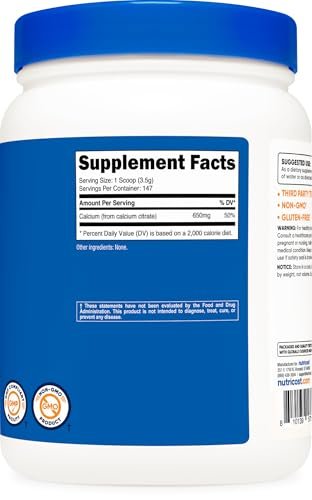 Nutricost Calcium Citrat Pulver (500 g) – Geschmacksneutral, rein, glutenfrei, ohne Füllstoffe
