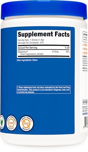Nutricost Magnesium Citrat Pulver (ungeschmacklos, 500 g) - Reines Magnesiumpräparat