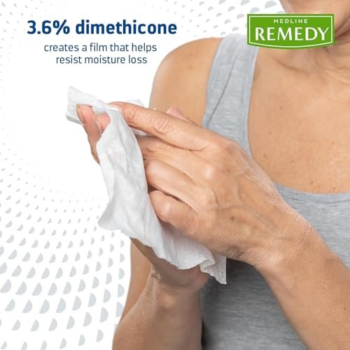 Medline Remedy Clinical 3-in-1 Barrierecreme-Tuch, 8 Stück (1 Packung), 8x8 Zoll Feuchttücher für Erwachsene, Vanilleduft, Inkontinenzpflege, Dimethicon, beruhigend, pflegend, sanft
