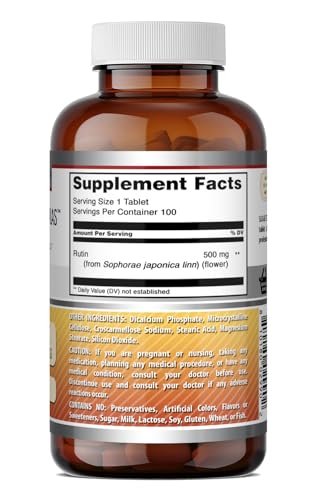 Amazing Formulas Rutin 500 mg Tabletten – 100 Stück, Non-GMO, glutenfrei, hergestellt in den USA