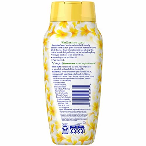 Vagisil Femininwasche für die Intimhygiene, Scentsitive Scents, pH-ausgeglichen und gynäkologisch getestet, Weißer Jasmin, 355 ml (1er-Pack)