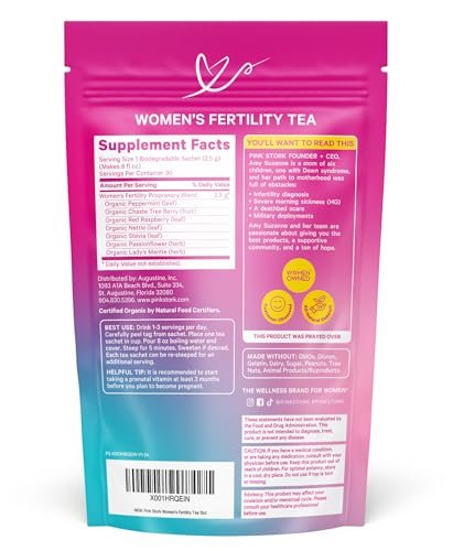 Pink Stork Bio-Fruchtbarkeitstee für Frauen | Hormonbalance Kräutertee mit Mönchspfeffer (Vitex) + Himbeerblättern | Koffeinfrei, Süßer Minzgeschmack, 15 Beutel
