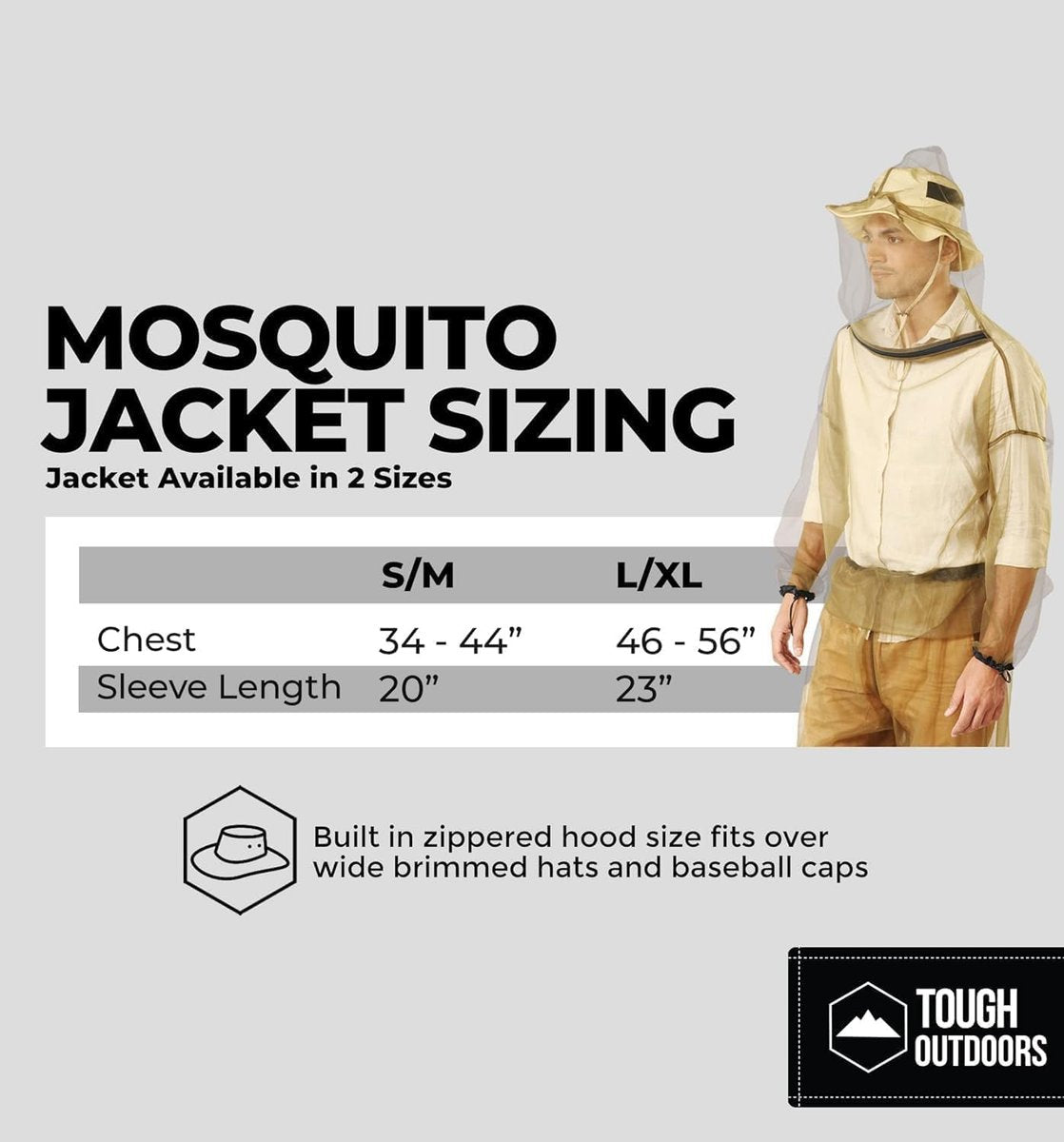 Mückenjacke – Insektenjacke mit Kapuze für Damen und Herren – Moskitonetz für Gartenarbeit und Outdoor-Schutz vor Mücken, Fliegen, Kriebelmücken, Gnitzen und Stechmücken