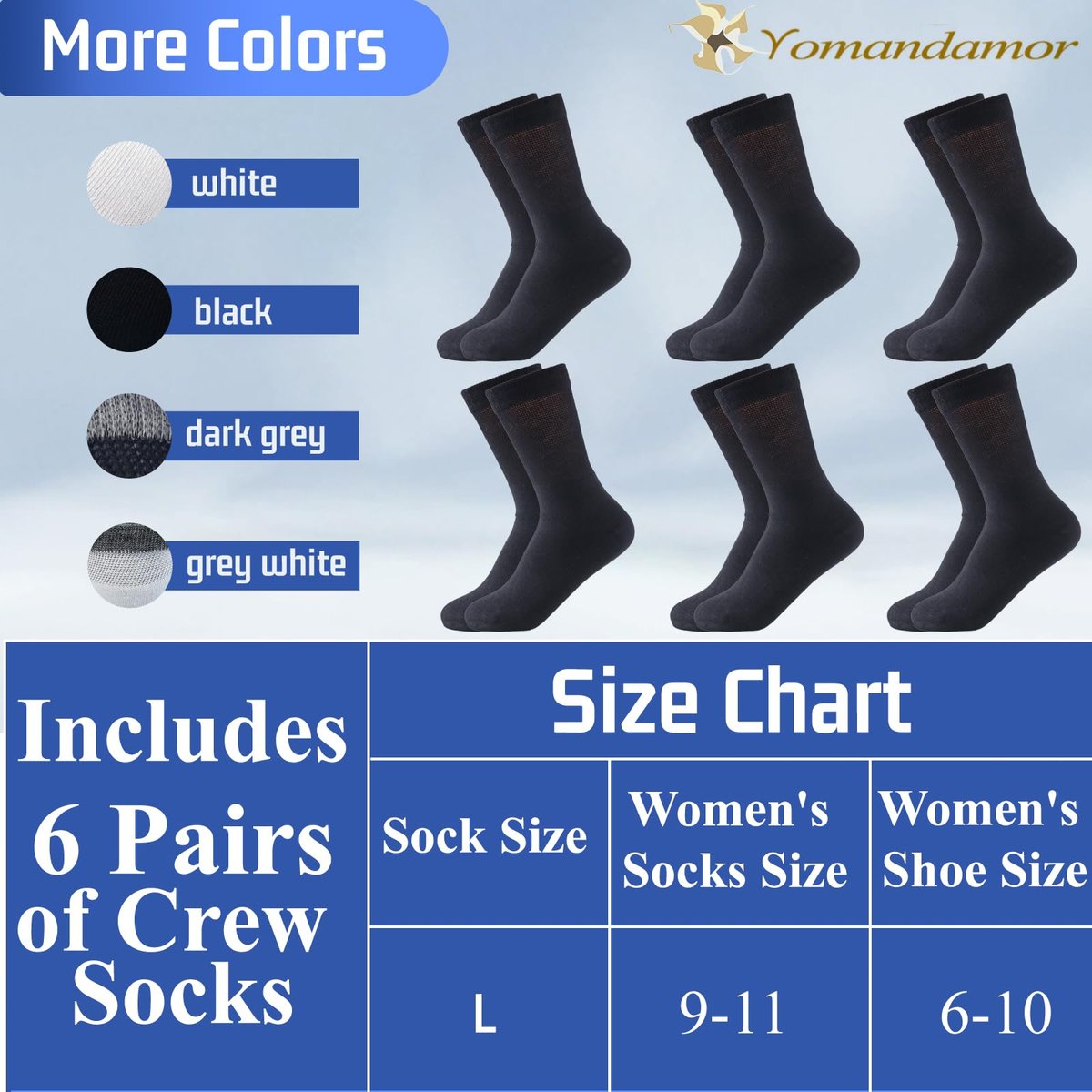 Yomandamor Damen Diabetiker-Crew-Socken mit nahtloser Zehe, 6 Paar Größe 9-11