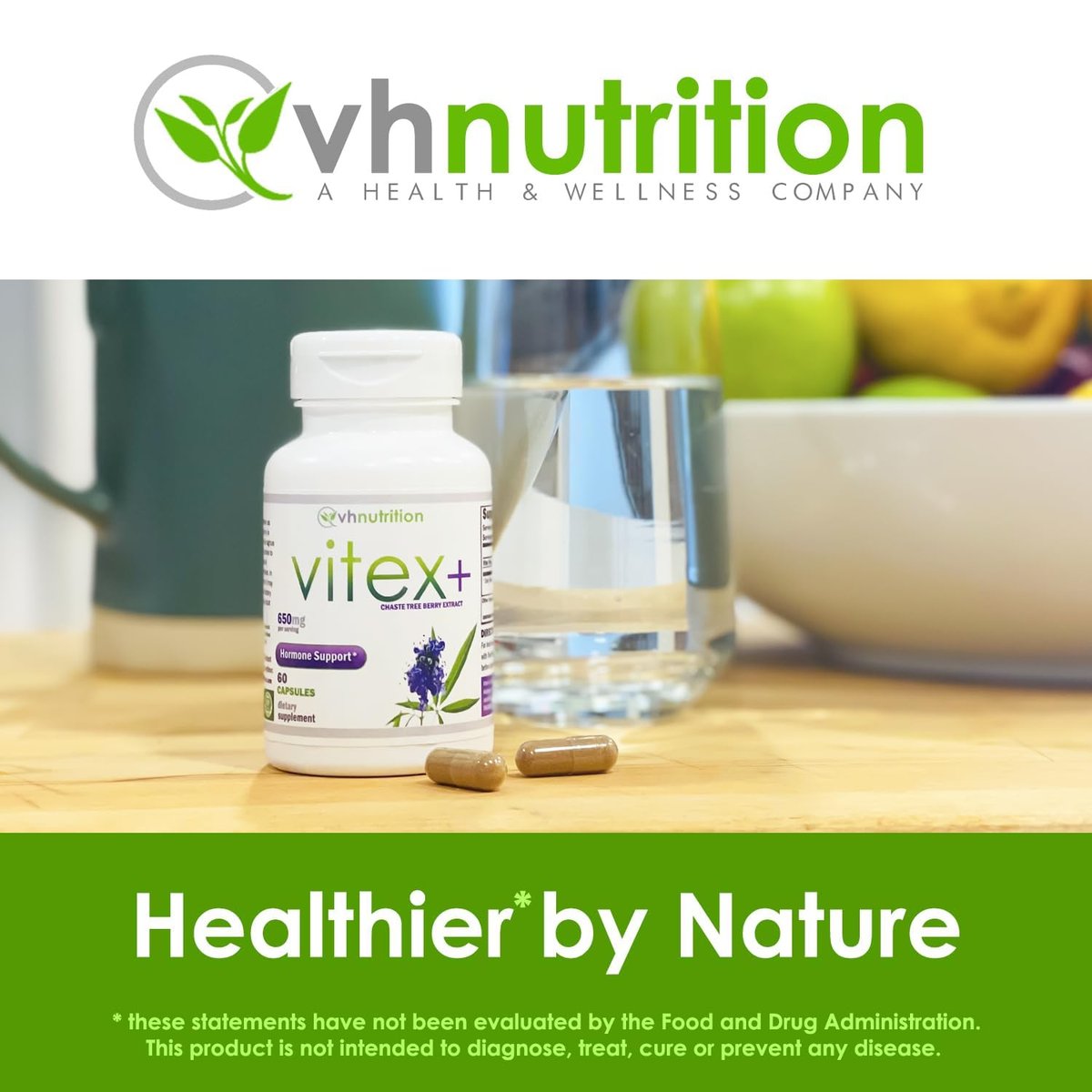 VH Nutrition VITEX+ | Vitex-Keuschbaum-Kapseln für Frauen | Hormonelle Balance & Fruchtbarkeitsunterstützung* | 650 mg pro Portion Vitex-Beeren-Extrakt-Pulver | 60 Kapseln