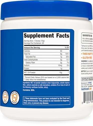 Nutricost Premium MCT-Öl-Pulver 0,5 lb – Ideal für Keto, Ketose und ketogene Ernährung – Null Nettokohlenhydrate, Nicht-GVO und glutenfrei