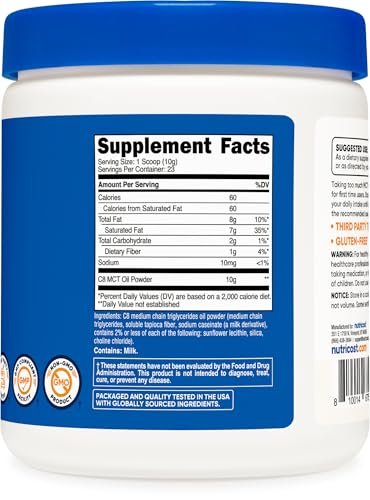 Nutricost C8 MCT Ölpulver – 23 Portionen (227 g) – 95 % C8 MCT Öl – Keton-Booster für Keto-Diät