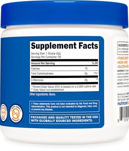 Nutricost D-Mannose Pulver 100 Gramm (50 Portionen) - Nicht-GVO und Glutenfrei