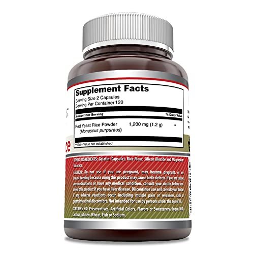 Amazing Formulas Rotschimmelreis 1200mg pro Portion, 240 Kapseln – Nahrungsergänzungsmittel, Non-GMO, Glutenfrei, Hergestellt in den USA