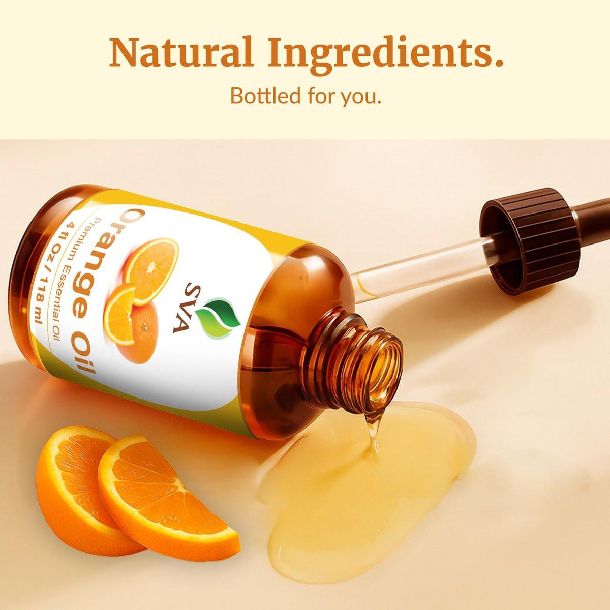 SVA Orangenöl – 118 ml – 100% reines Orangenöl für Diffuser, Haare, Gesicht, Hautpflege, Aromatherapie, Kopfhaut- und Körpermassage, Seifen- und Kerzenherstellung – mit Pipette