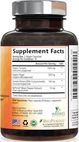Turmeric Curcumin Komplex - 95% Curcuminoiden mit Bio-Kurkuma & Ingwer, BioPerine Schwarzer Pfeffer Extrakt für beste Absorption, Natürliche vegane Gelenkunterstützung, Non-GMO, Abgefüllt in den USA - 120 Kapseln