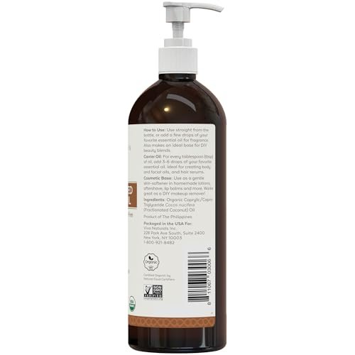 Viva Naturals Bio fraktioniertes Kokosöl, 473 ml – Haut- & Haarpflege, Massageöl, Trägeröl für ätherische Öle