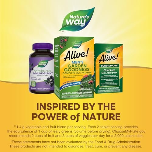 Nature's Way Alive! Garden Goodness Männermultivitamin – Eine Portion Gemüse und Früchte, hochwirksame B-Vitamine, 60 Tabletten