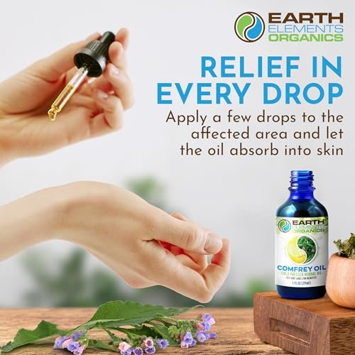 Earth Elements Organics Comfrey Body Oil – Rohes, Kräuterinfundiertes Pflegeöl, Biologische Hautpflege, Ungeduftet, Für Alle Hauttypen – 30 ml