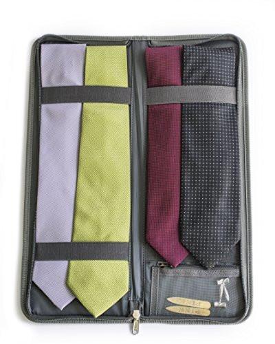 LeanTravel Krawatten-Etui für Reisen mit Aufbewahrungstasche für Manschettenknöpfe, Farbe Grau