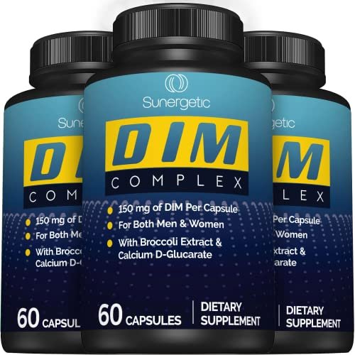 Sunergetic Premium DIM Komplex – 150 mg Diindolylmethan, Brokkoli, Calcium-D-Glucarat & Bioperin für Männer & Frauen – DIM-Komplex zur Unterstützung in den Wechseljahren & Hormonbalance – 60 Kapseln