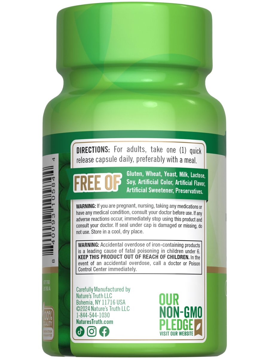 Nature's Truth Eisenpräparat für Frauen und Männer | 28 mg | 90 Kapseln | Eisenbisglycinat | Nicht-GVO, glutenfrei
