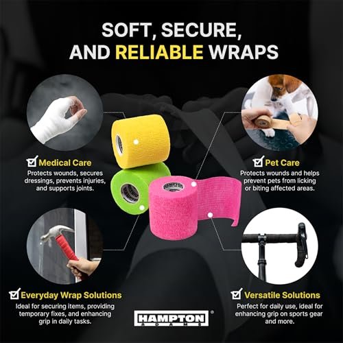 Hampton Adams Selbstklebender Verband (14er-Pack) | 15ft | Haustiersicher | Atmungsaktive elastische Kohäsionsbandage für Sportverletzungen (Regenbogen-Mix)
