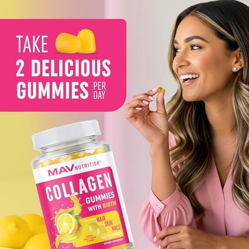 Kollagen-Gummibärchen für Frauen | 200 mg hydrolysiertes Kollagen + 2500 mcg Biotin, mit Vitamin C, E & Zink | Anti-Aging, Haarwuchs, Haut, starke Nägel | Nicht-GVO Gummivitaminpräparate | 60 Stück