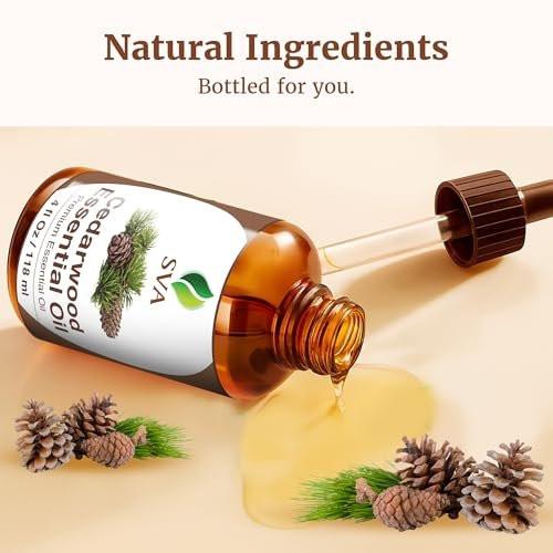 SVA Zedernholz Ätherisches Öl – 118 ml – 100 % natürliches Zedernholz Cupressus Funebris Öl – für Diffuser, Haarpflege, Gesicht, Hautpflege, Aromatherapie, Kopfhaut- und Körpermassage, Seife und Kerzen – mit Pipette