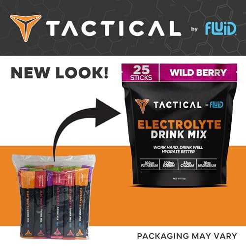 Fluid Tactical Elektrolyt-Pulver-Päckchen – Beschleunigte Rehydrierung, Zuckerarm, Elektrolyt-Getränkemischung gegen Dehydrierung und Krämpfe