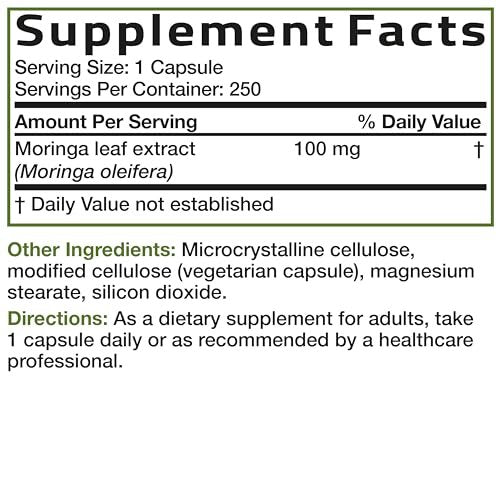 Bronson Moringa Extra Strength Kapseln – Moringa Oleifera Pulver, 250 Stück