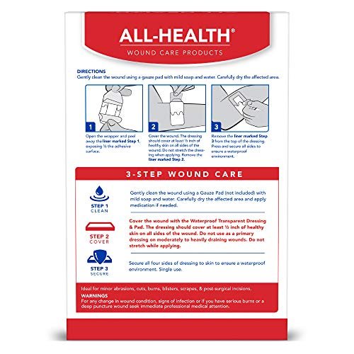 All Health Wasserfeste Transparente Wundauflage & Polster, Verbände, 6 x 10 cm | Wundabdeckung gegen Staphylokokken und MRSA, 10 Stück
