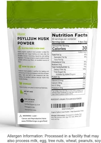 Kate Naturals Bio Flohsamenschalenpulver für Ballaststoffe, Verdauung & Brotbacken. Löst sich leicht in Saft & Smoothies (340g, fein gemahlen, glutenfrei)
