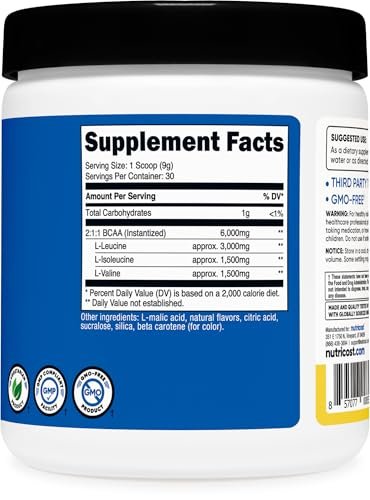 Nutricost BCAA Pulver (Ananas, 30 Portionen) - Optimales 2:1:1 Verhältnis