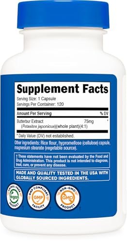 Nutricost Pestwurz-Extrakt Kapseln (75 mg) – 120 Kapseln, Glutenfrei, Nicht-GVO, Vegetariergeeignet