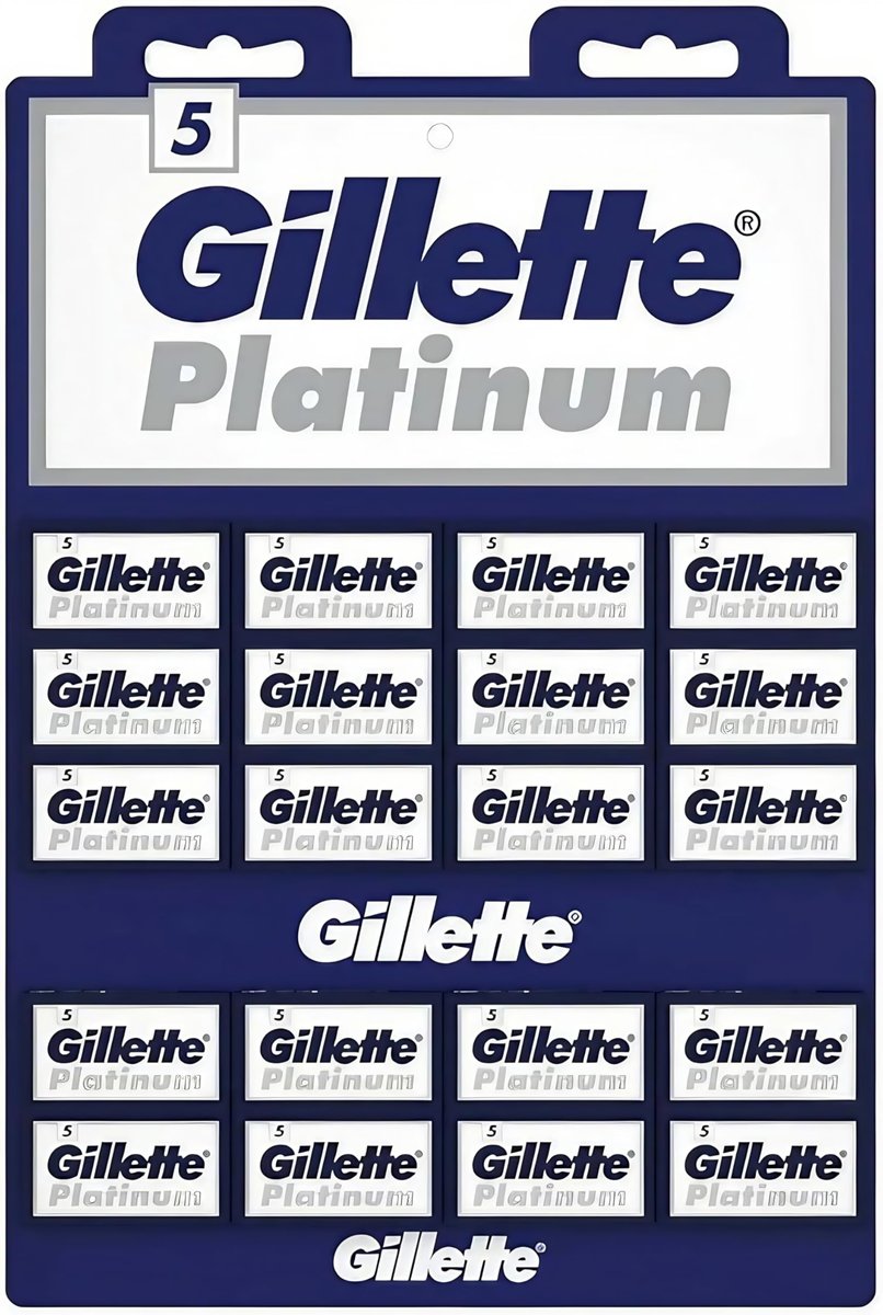 Gillette Platinum Doppelklingen-Rasierklingen für Nassrasierer, 100 Stück (20 × 5) auf Displaykarte