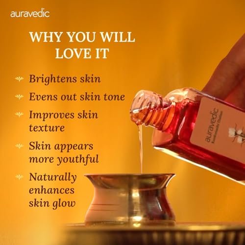 Auravedic Kumkumadi Gesichtsöl mit Safran | Ayurvedisches Leuchtöl für dunkle Flecken, fahle & unebene Haut | Leichtes, feuchtigkeitsspendendes Nachtöl für strahlend glatte Haut | 100 ml
