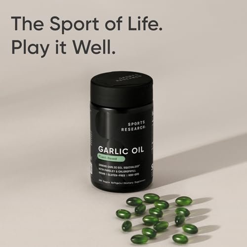 Sports Research® Geruchloses Knoblauchöl mit Petersilie & Chlorophyll - Vegan · Nicht-GVO · Glutenfrei - 150 pflanzliche Kapseln