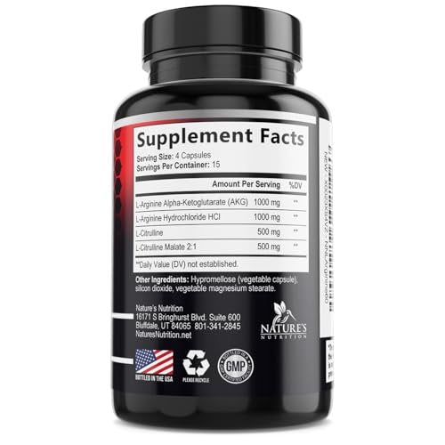 Nitric Oxide Booster Extra Strength – 3-fach Stärke L-Arginin & Citrullin Supplement – Beste Stickstoffmonoxid-Präparate für Männer – Unterstützt Muskeln, Herzgesundheit, Energie – In den USA abgefüllt – 60 Kapseln