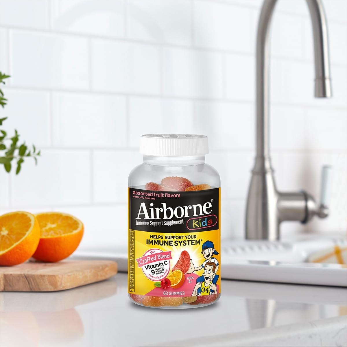 Airborne Kids 500 mg Vitamin C Gummies – Immunstärkung mit Zink & Antioxidantien, 63 Fruchtgummis (Mischung Fruchtgeschmack)