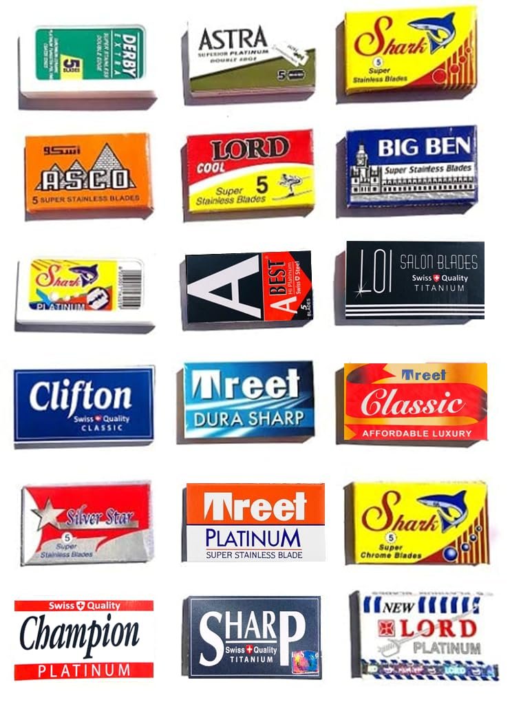 Astra-Derby-Shark-Lord-Treet-Sharp 100 Qualität Doppelklingen-Rasierklingen Probierpaket (18 verschiedene Marken)