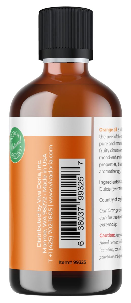 Viva Doria Orangenöl, 100% rein, natürlich, süßes Orangenöl, unverdünnt, für Aromatherapie | Lebensmittelecht, 118 ml (4 Fl Oz)