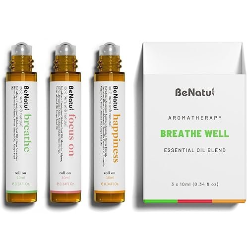 Benatu Bio-Ölmischungen Set (Atmen, Fokus, Glück) – Natürliche Aromatherapie-Rollons für Massage, Körperpflege und Zuhause – Geschenkset für Frauen und Männer