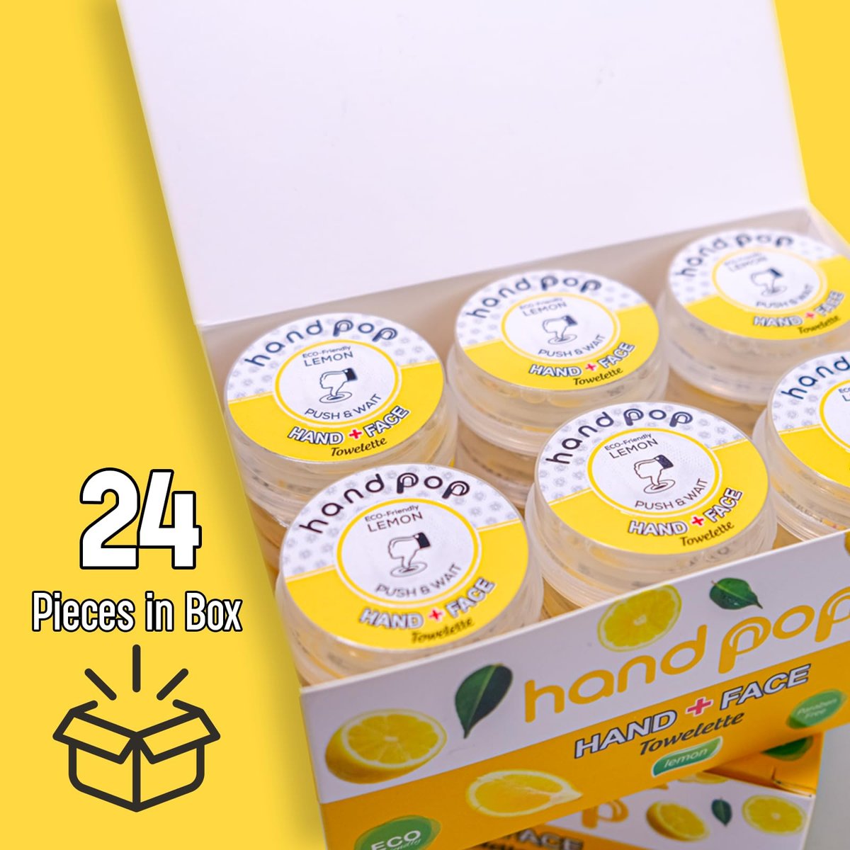 BARBERUPP Hand Pop Lemon Scented Wipes – 24er Pack Reisefeuchttücher, Alkoholfrei, Feuchtigkeitsspendend, Umweltfreundlich, Erfrischend, Passt in Sporttasche, Handtasche, Tasche oder Gepäck