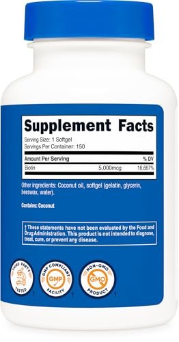 Nutricost Biotin 5.000mcg 150 Softgels – Vitamin B7 – Glutenfrei, Non-GMO